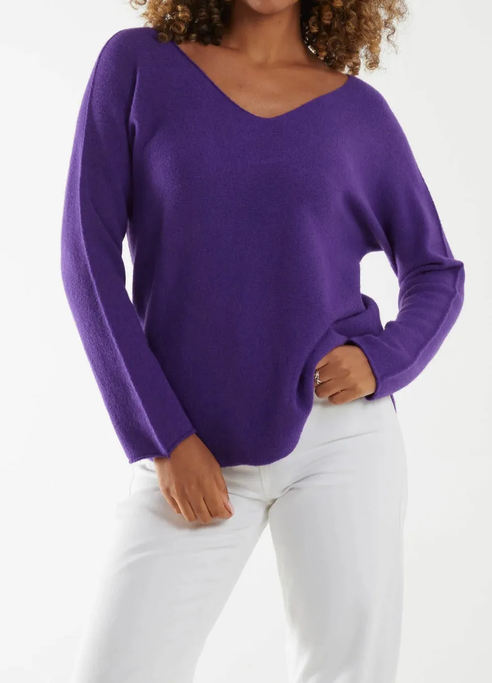 Plain V-Neck Jumper With Stitching Detail (5 Colours)