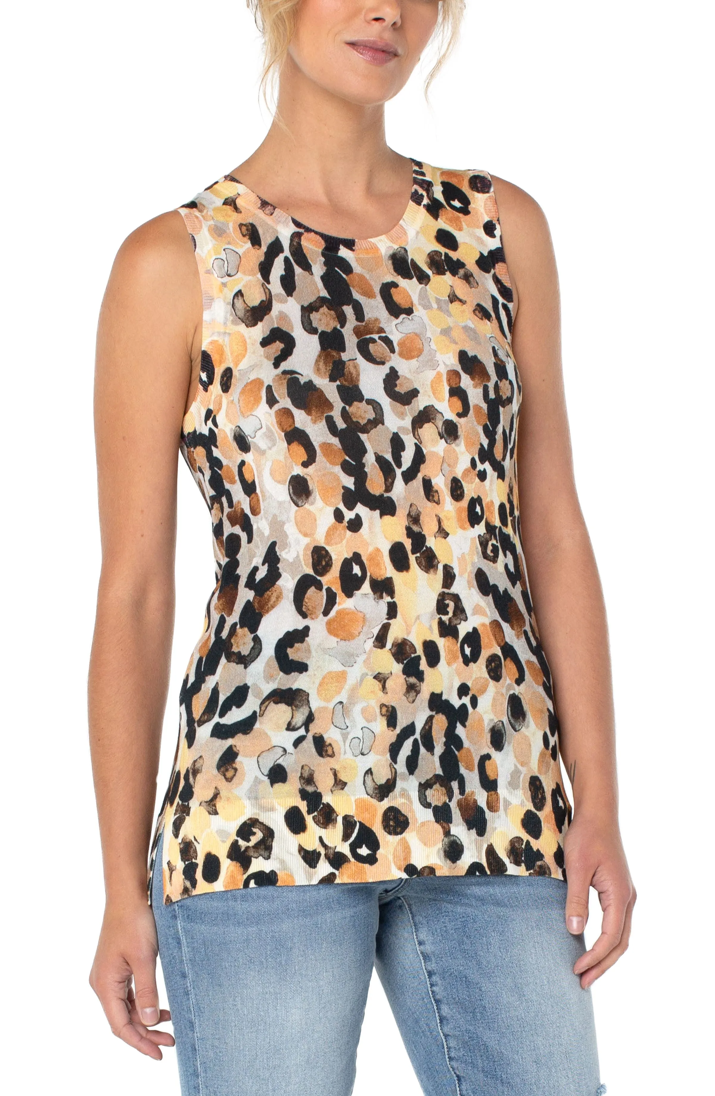 Sleeveless Sweater with Side Slits