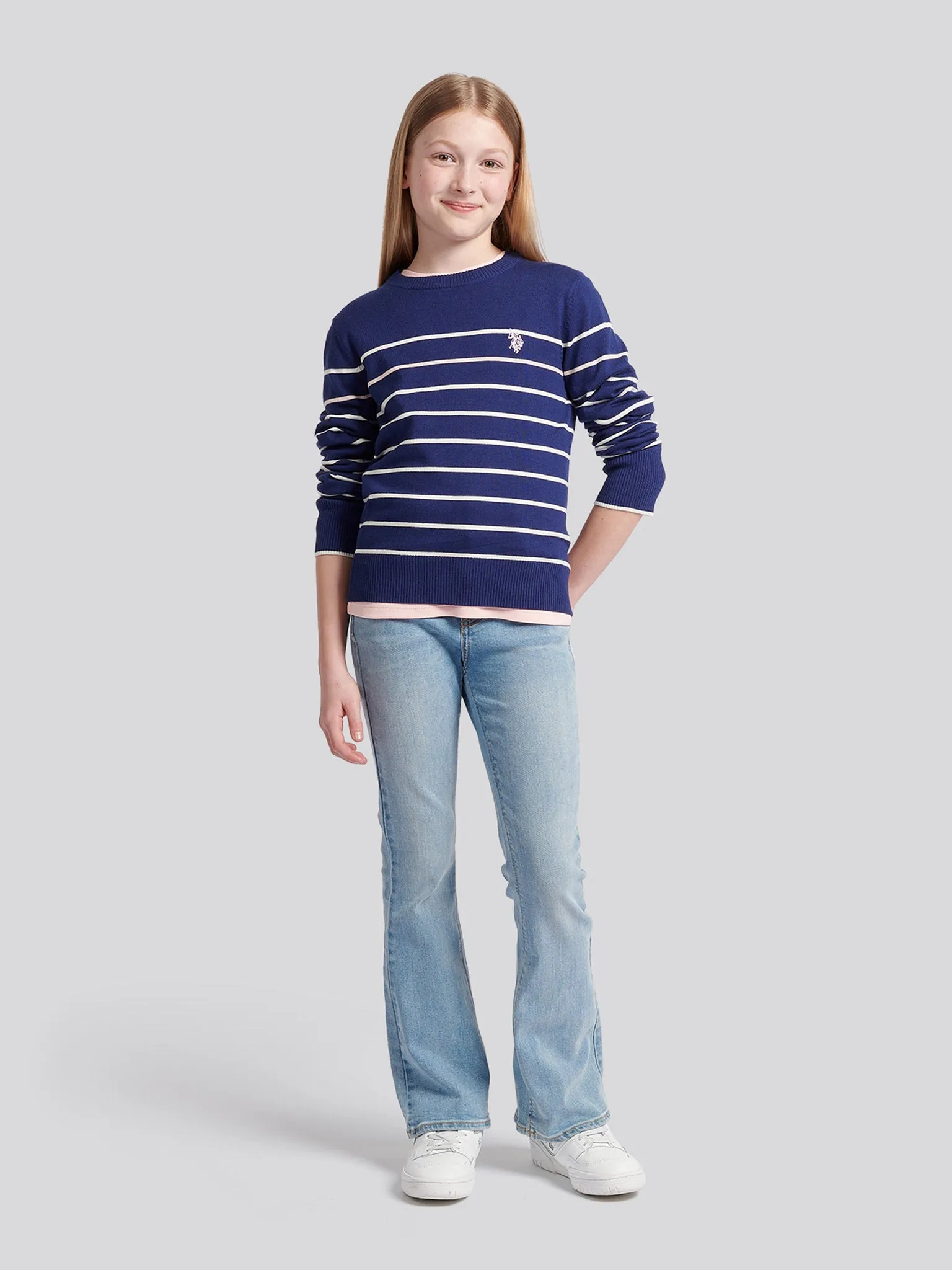 Stripe Crew Jumper Midnight Blue