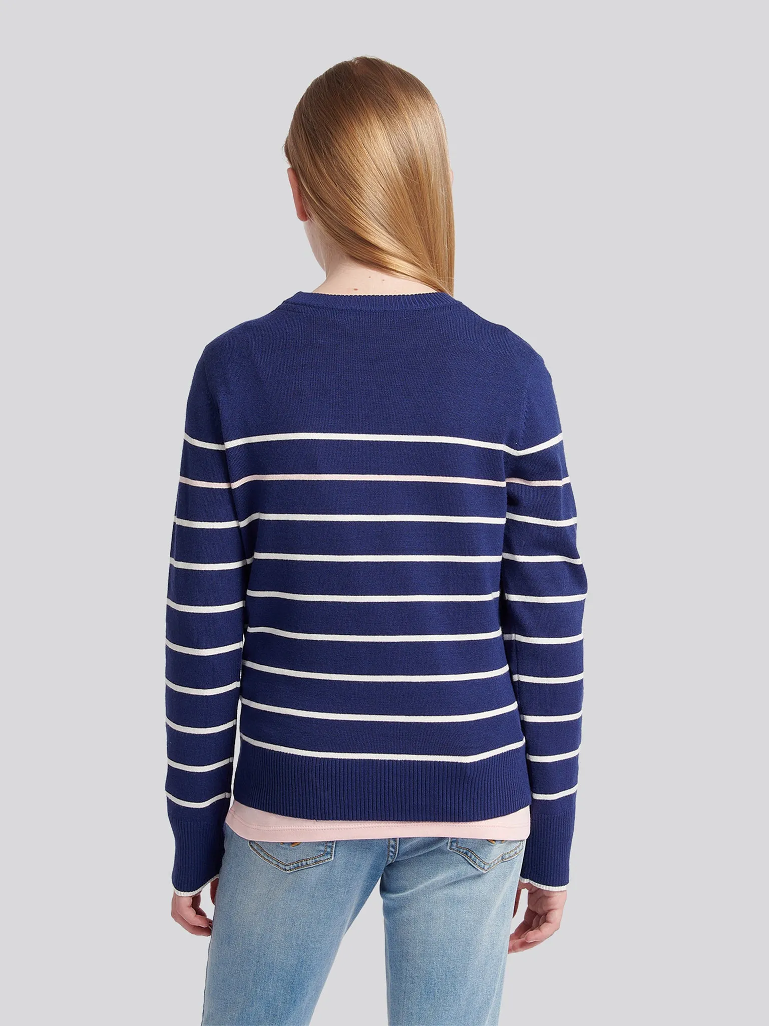 Stripe Crew Jumper Midnight Blue