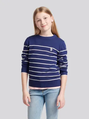 Stripe Crew Jumper Midnight Blue