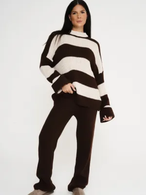 Stripe Knitted Co-Ord - Choc Brown