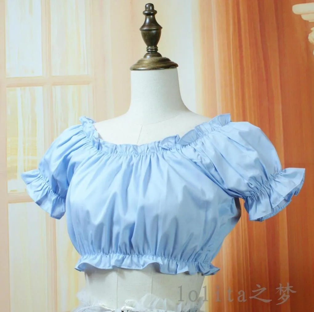 Sweet Angel~ White Black Open-shoulder Cotton Lolita Top