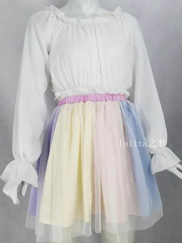 Sweet Angel~ White Black Open-shoulder Cotton Lolita Top