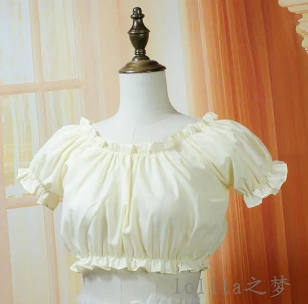 Sweet Angel~ White Black Open-shoulder Cotton Lolita Top