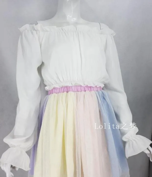 Sweet Angel~ White Black Open-shoulder Cotton Lolita Top