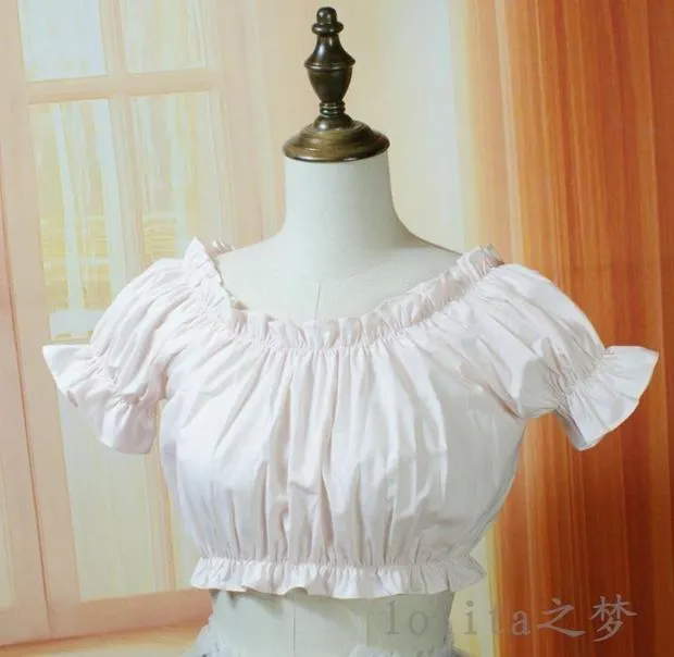 Sweet Angel~ White Black Open-shoulder Cotton Lolita Top