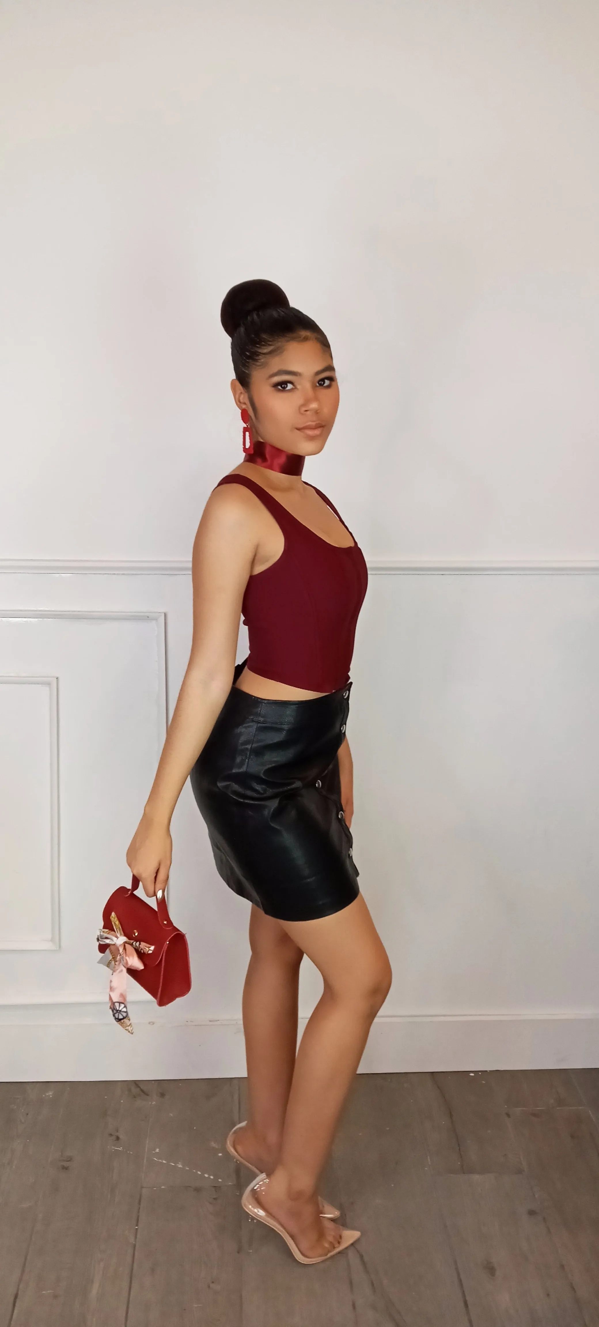 TRAITOR Front Button Leather Skirt