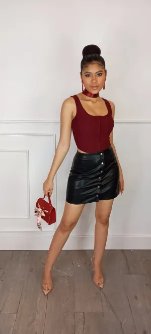 TRAITOR Front Button Leather Skirt