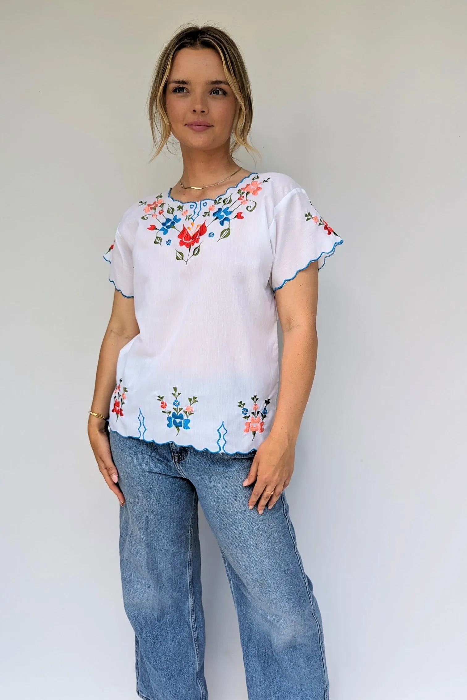 Vintage Mexican Embroidered Boho Blouse