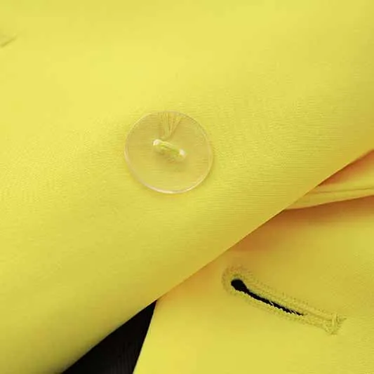 Women's Golden Lion Buttons Yellow Skirts Blazer Suit Jacket   High Waist Skirts Belt Suit