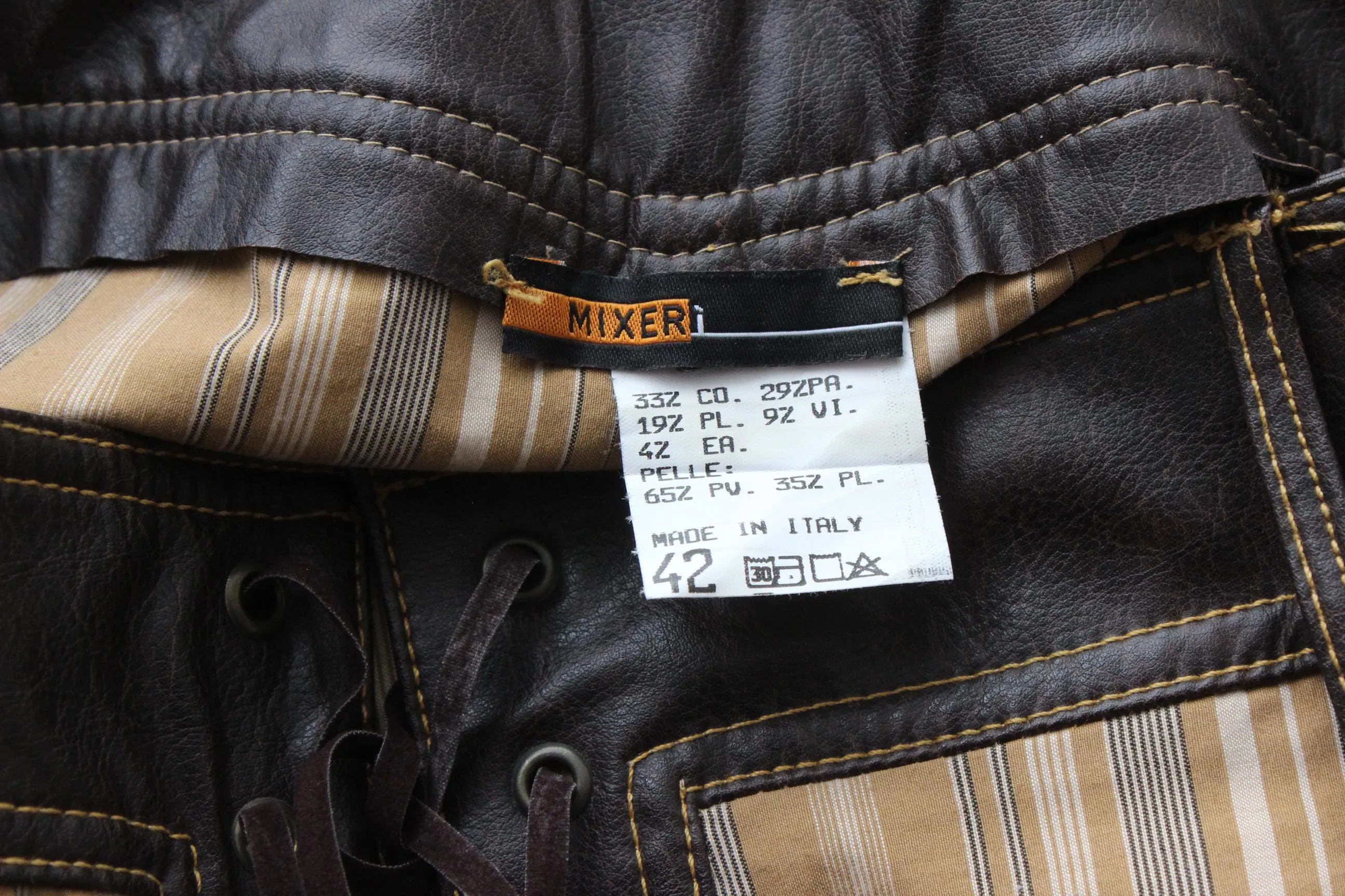 Y2K Caramel Stripe & Vinyl Trim Fitted Knee Length Skirt